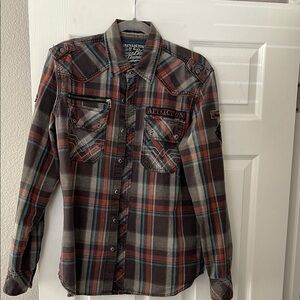 Affliction Men's Plaid Shirt - Red and Gray